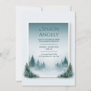 Misty Teal Pine Frame Wedding Invitation