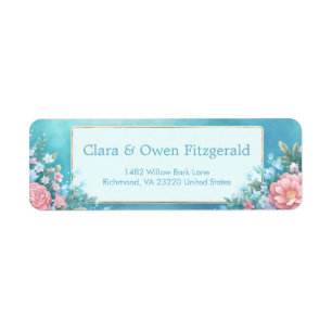 Misty Teal Pink Peony Gold Frame Wedding