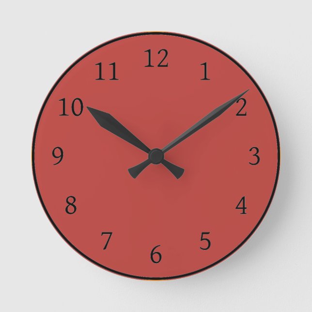 Misty Tomato Red Solid Color Round Clock (Front)