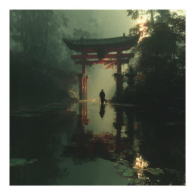 Misty Torii Gate Dawn Solitude Figure Photo Print (Front)