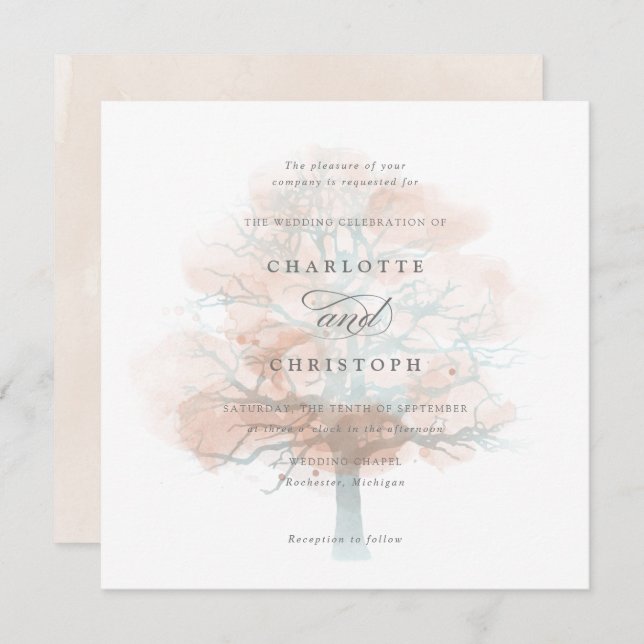 Misty tree wedding invitation (Front/Back)