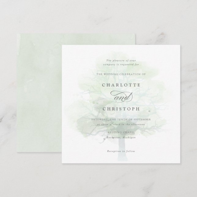 Misty tree wedding invitation (Front/Back)
