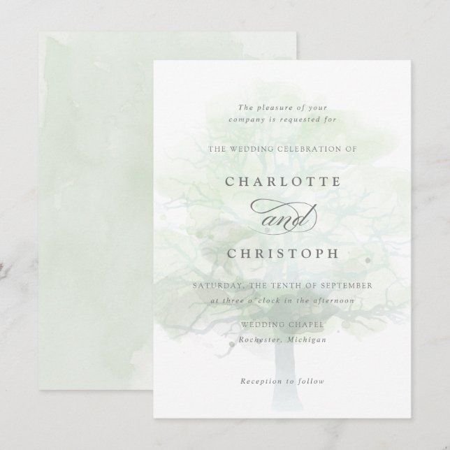Misty tree wedding invitation (Front/Back)