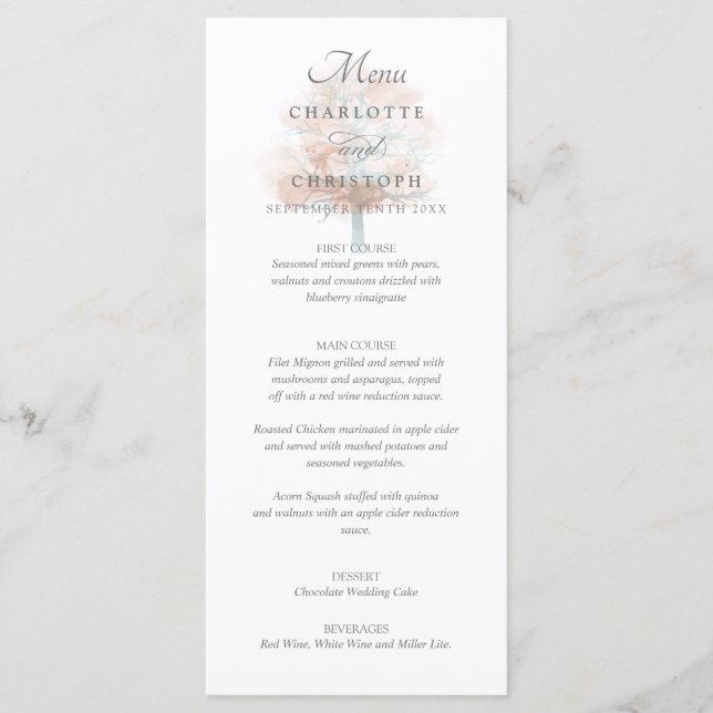Misty tree wedding menu (Front)