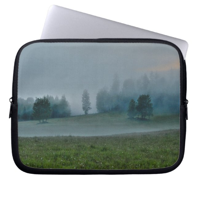 Misty Trees and Meadows 2 Nature Photography Laptop Sleeve (Front)