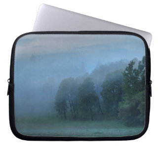 Misty Trees and Meadows Nature Photography Laptop Sleeve