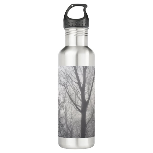 Misty Trees Grey Woodland 710 Ml Water Bottle (Front)