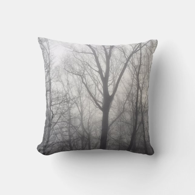 Misty Trees Grey Woodland Cushion (Front)