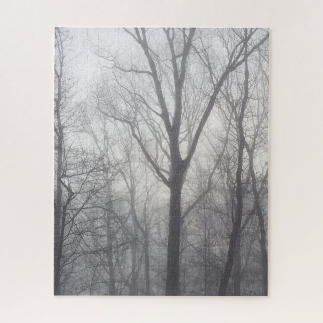 Misty Trees Grey Woodland Jigsaw Puzzle (Vertical)