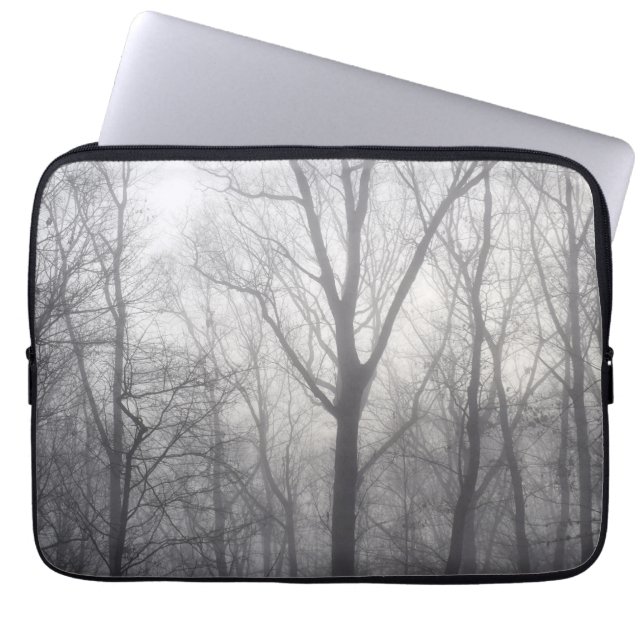 Misty Trees Grey Woodland Laptop Sleeve (Front)