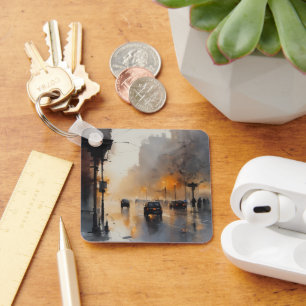 Misty Urban Evening Key Ring