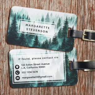 Misty Watercolor Forest Green Trees Luggage Tag