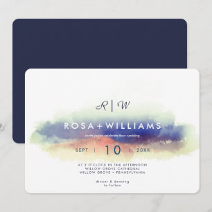 misty watercolor landscape monogrammed wedding  invitation