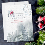 Misty Watercolor Winter Forest and Poinsettia Holiday Card<br><div class="desc">Personalised Christmas Card with winter forest,  elegant typography and simple elegance. This design has a misty watercolor forest in the snow with a subtle background of delicate leaves. "Wishing you a merry christmas" is lettered in handwritten script and elegant typography,  decorated with a christmas poinsettia and winter greenery.</div>