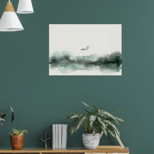 Misty Watercolour Bird Landscape Art Poster