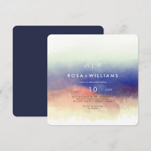 misty watercolour landscape monogrammed wedding invitation