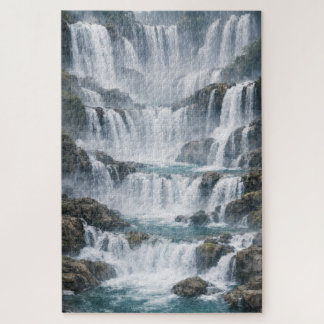 Misty Waterfall Landscape Jigsaw Puzzle