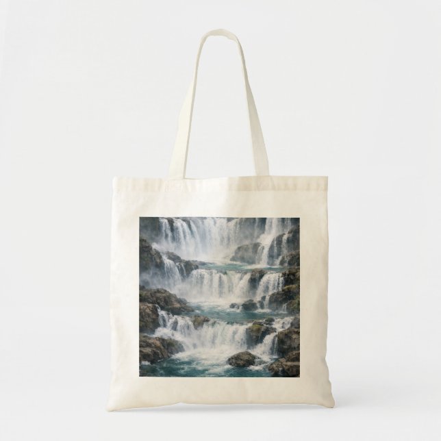 Misty Waterfall Landscape Tote Bag (Front)