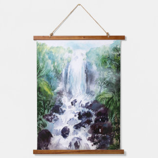 Misty waterfall landscape watercolor painting hanging tapestry