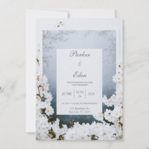 Misty White Blossom Frame Wedding Invitation