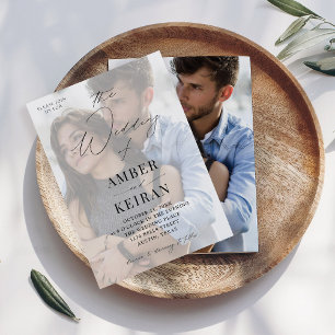 Misty White Shades Photo Wedding Invitation