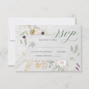 Misty Wildflowers   Soft Grey Geometric Wedding RS RSVP Card
