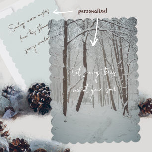 Misty winter forest holiday card