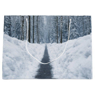 Misty Winter Forest Path Winter Landscape Large Gift Bag