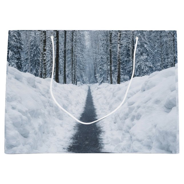Misty Winter Forest Path Winter Landscape Large Gift Bag (Front)