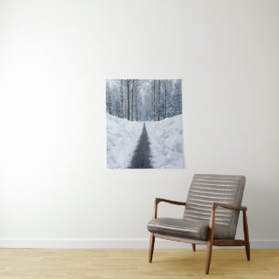 Misty Winter Forest Path Winter Landscape Tapestry
