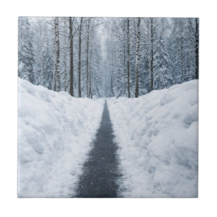 Misty Winter Forest Path Winter Landscape Tile