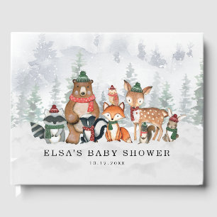 Misty Winter Forest Woodland Animals Baby Shower Guest Book