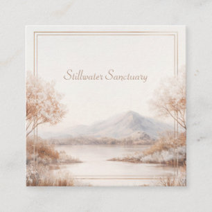 Misty Winter Lake Mountain Gold Frame Square Business Card