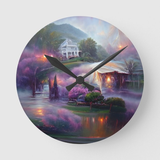 Misty Wisteria House on the Hill  Round Clock (Front)