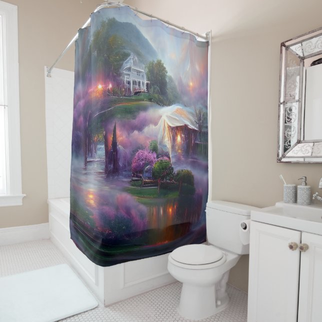 Misty Wisteria House on the Hill  Shower Curtain (In Situ)