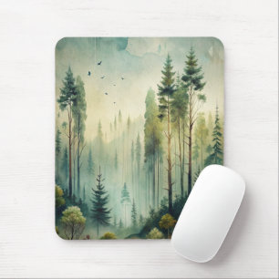 Misty Woodland Evergreen Forest Mouse Mat