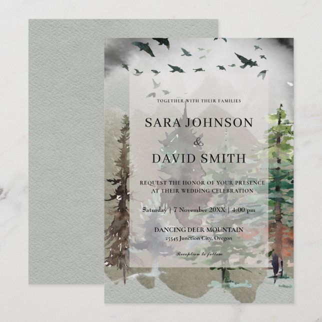Misty Woodland Forest Rustic Wedding Invitation (Front/Back)