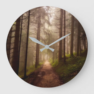 Misty Woodland Path Large Clock