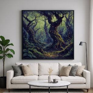 Misty Woods - Mystical Forest Illustration Style Poster