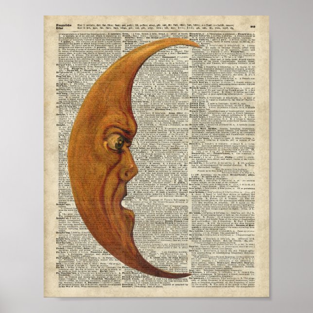Mistycal Miedieval Moon Face Vintage Illustration Poster (Front)
