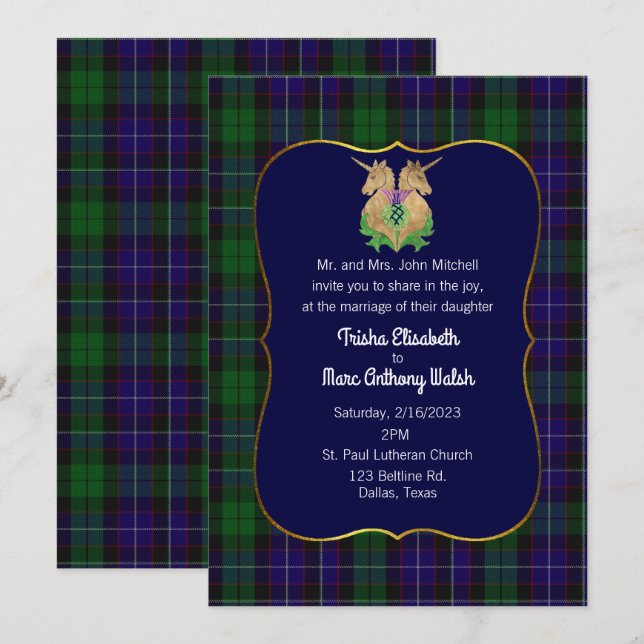 Mitchell Clan Scottish Symbols Wedding Invitation (Front/Back)
