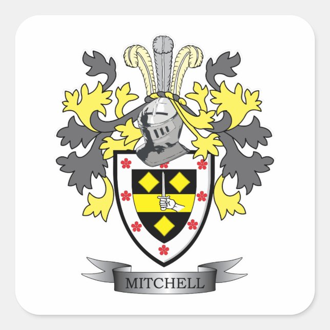 Mitchell Family Crest Coat of Arms Square Sticker (Front)