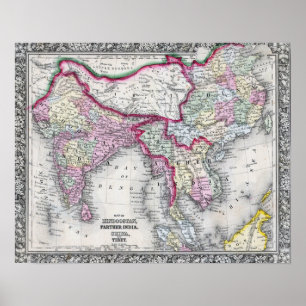 Mitchell Map   India, Tibet, China & SE Asia Poster