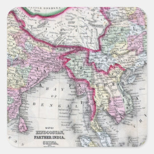 Mitchell Map   India, Tibet, China & SE Asia Square Sticker