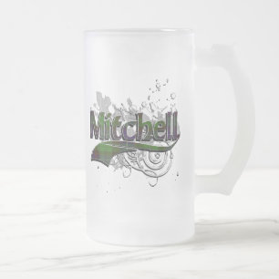 Mitchell Tartan Grunge Frosted Glass Beer Mug