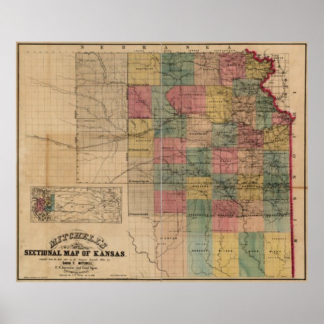 Mitchell's Sectional Map of Kansas (1859) Poster (Front)