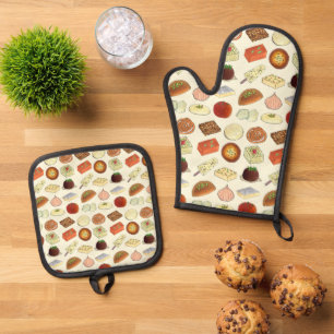 MITHAI Classic Indian Bengal Pakistani Sweets Food Oven Mitt & Pot Holder Set