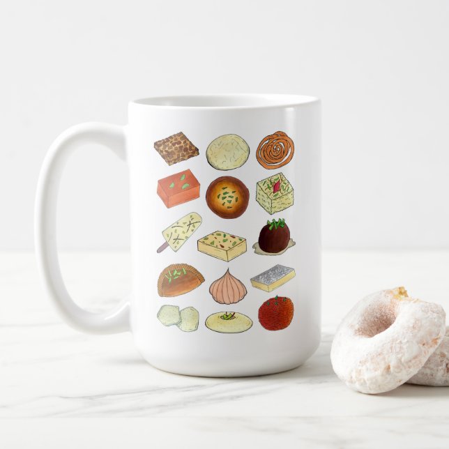 Mithai Indian Sweets Confectionery Desserts India Coffee Mug (With Donut)
