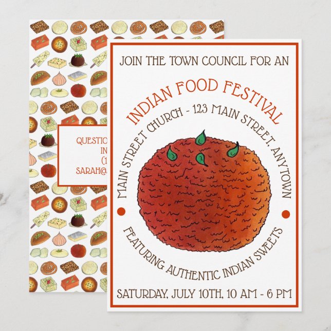 Mithai Indian Sweets Laddu Ladoo Food Festival Invitation (Front/Back)