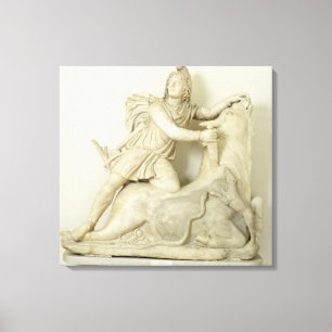 Mithras Sacrificing the Bull, Marble relief, Roman Canvas Print